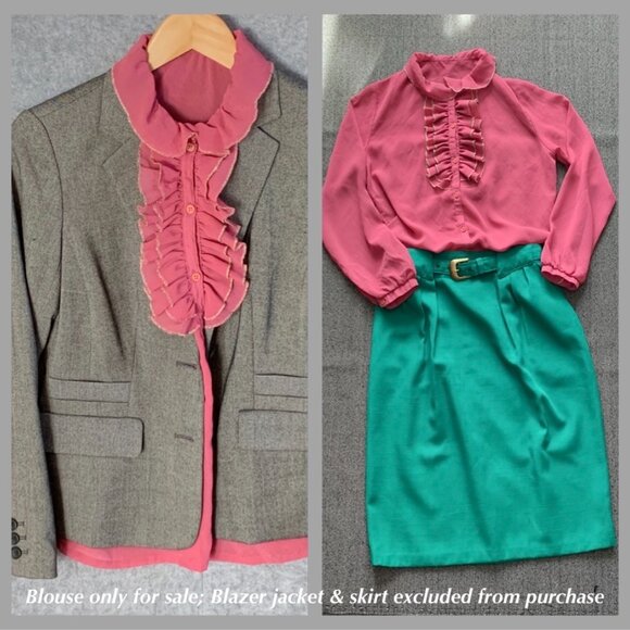 Pink Ruffle Blouse Vintage Sheer Top - Picture 10 of 16